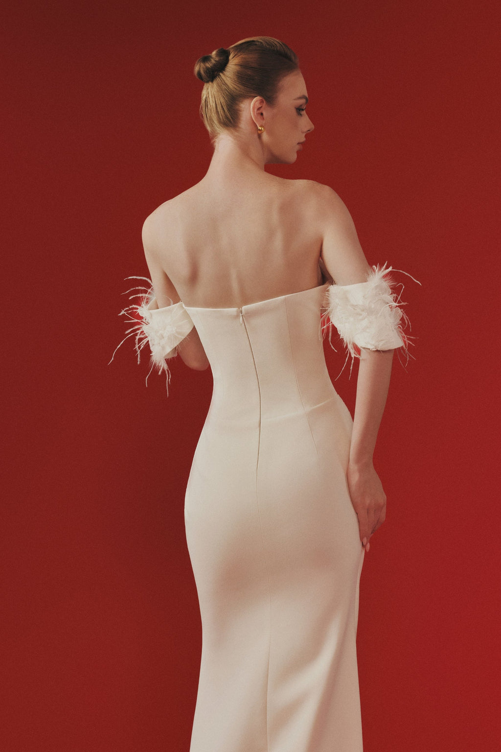 Ann Sweetheart Feather Maxi Dress