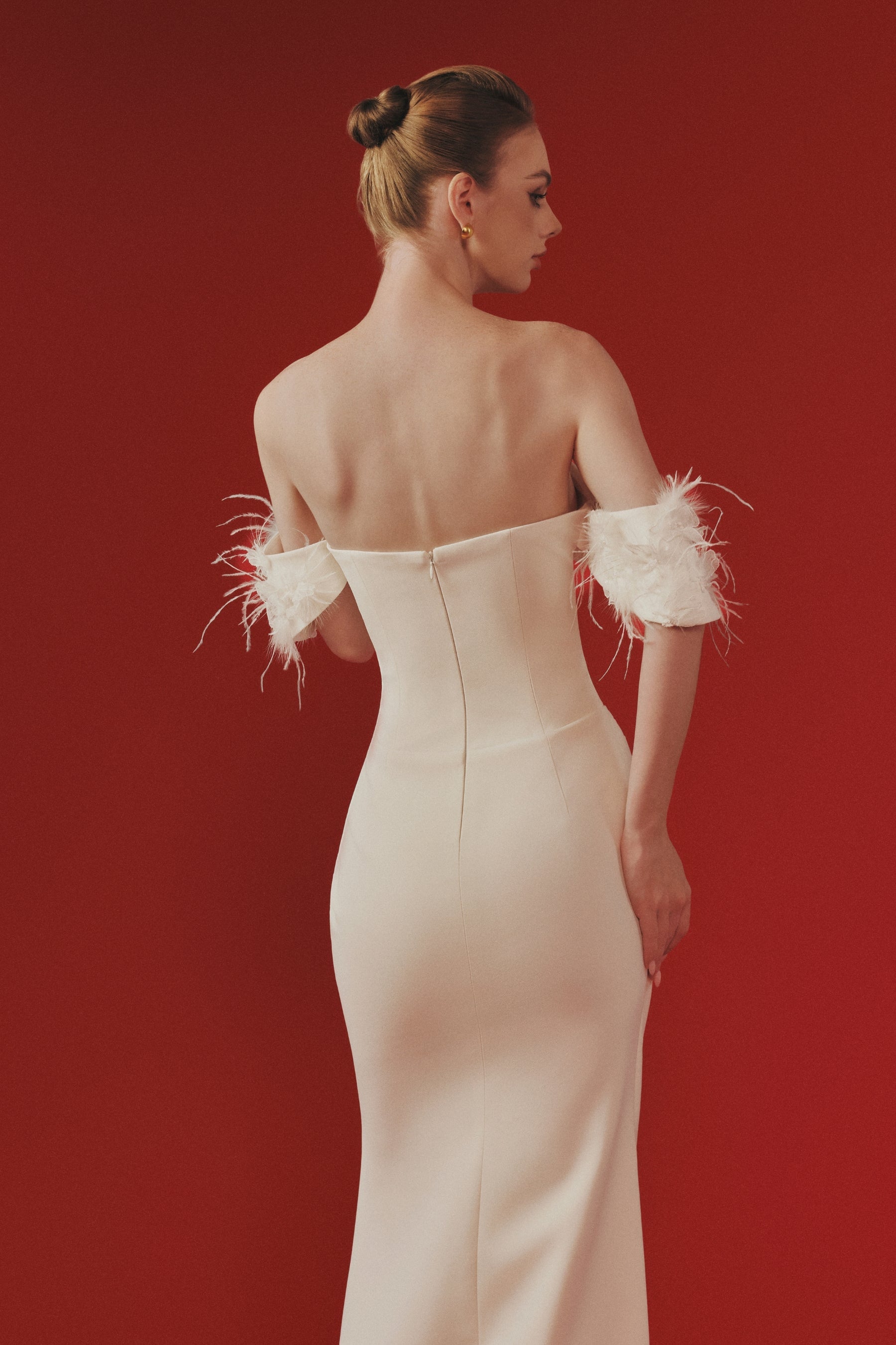 Ann Sweetheart Feather Maxi Dress