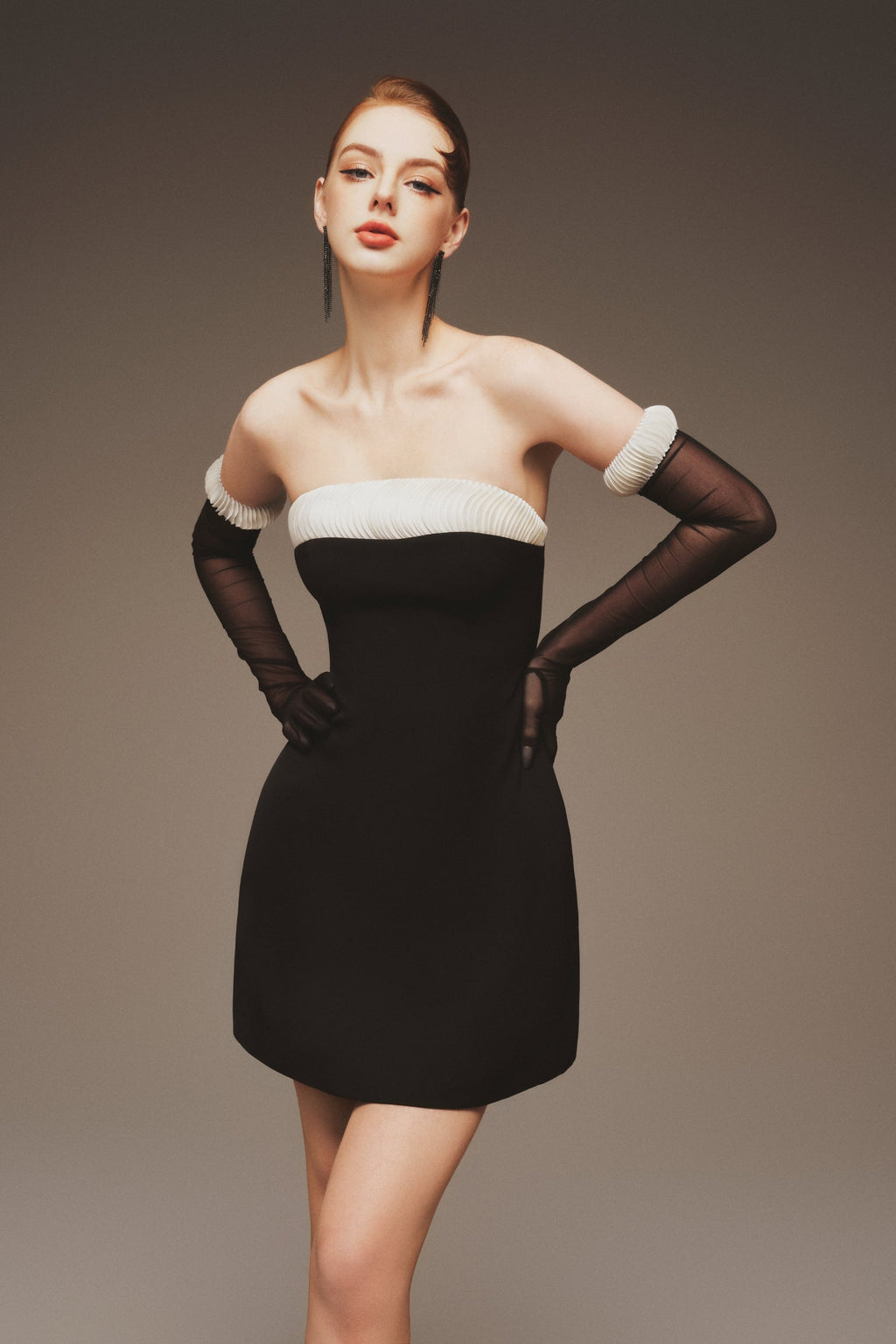 Strapless Twill Mini Dress