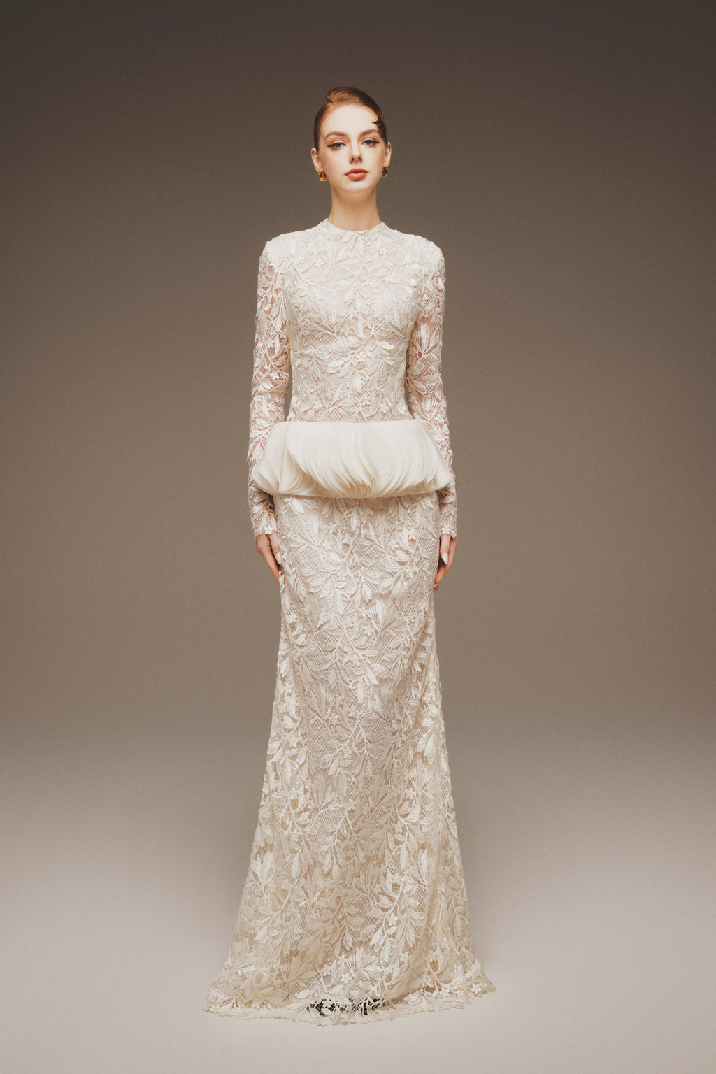 Lace & Organza Sleeve Gown