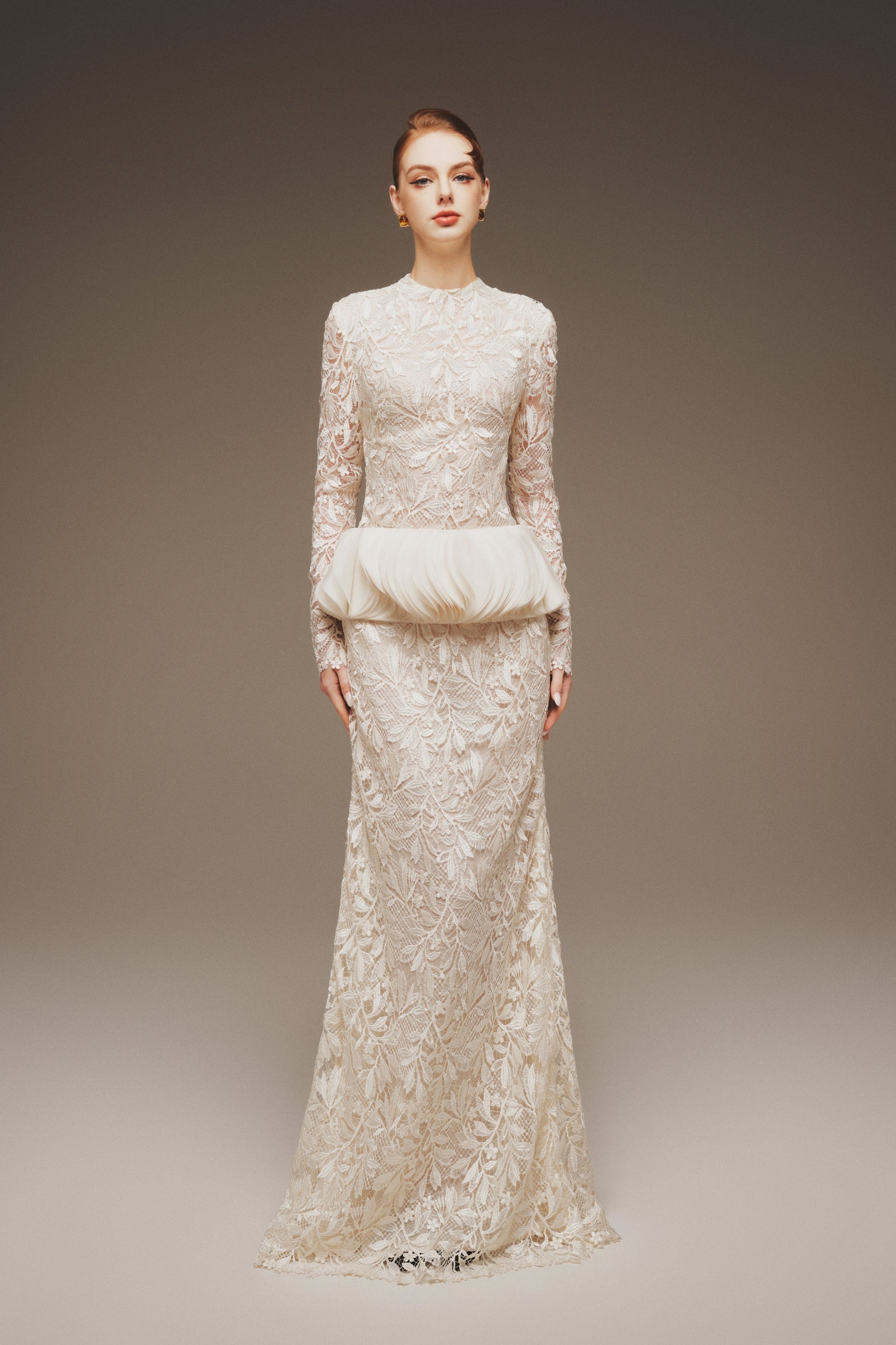 Lace & Organza Sleeve Gown
