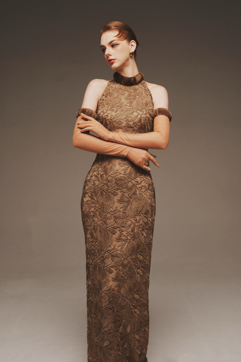 Fitted Halter Lace Gown