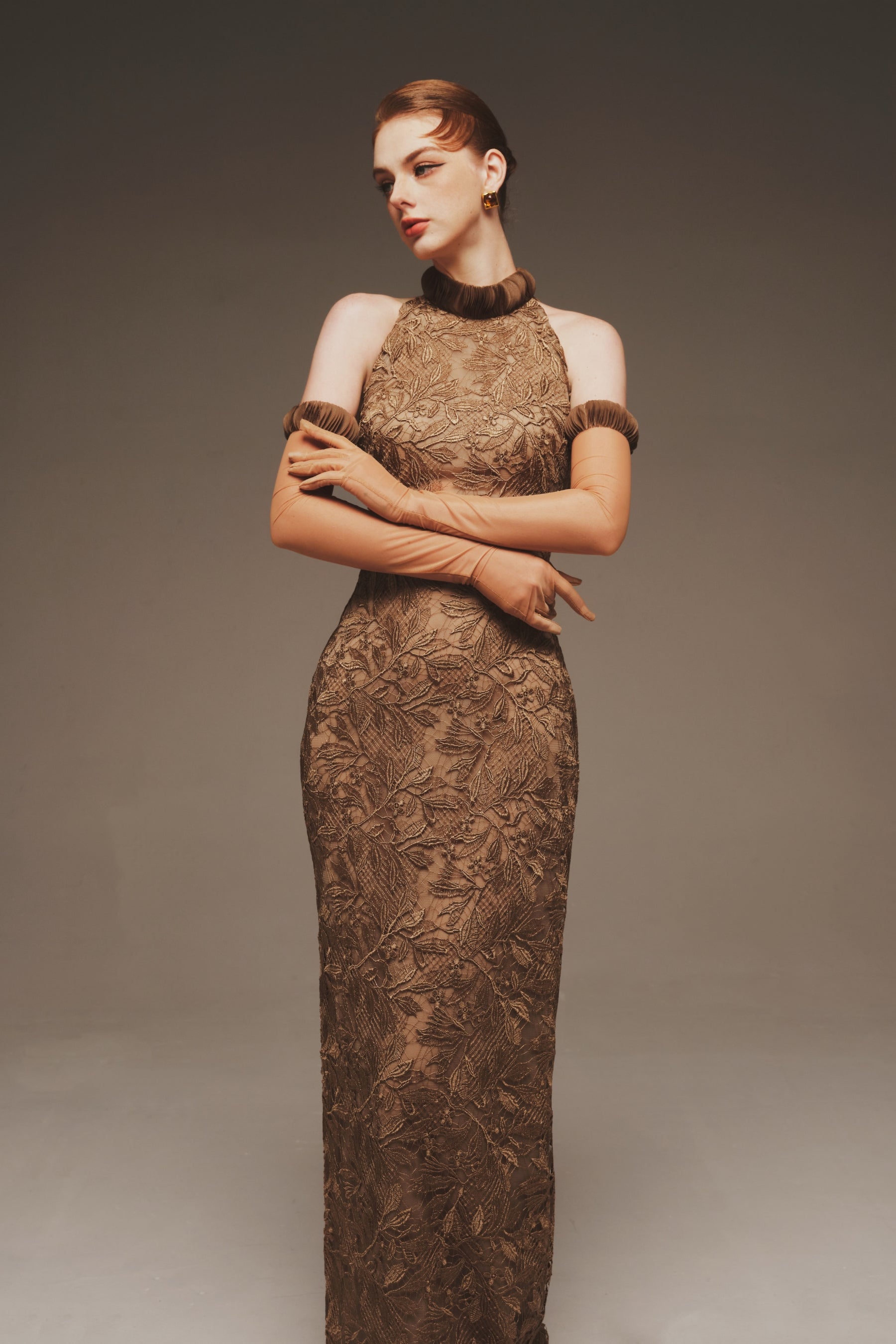 Fitted Halter Lace Gown