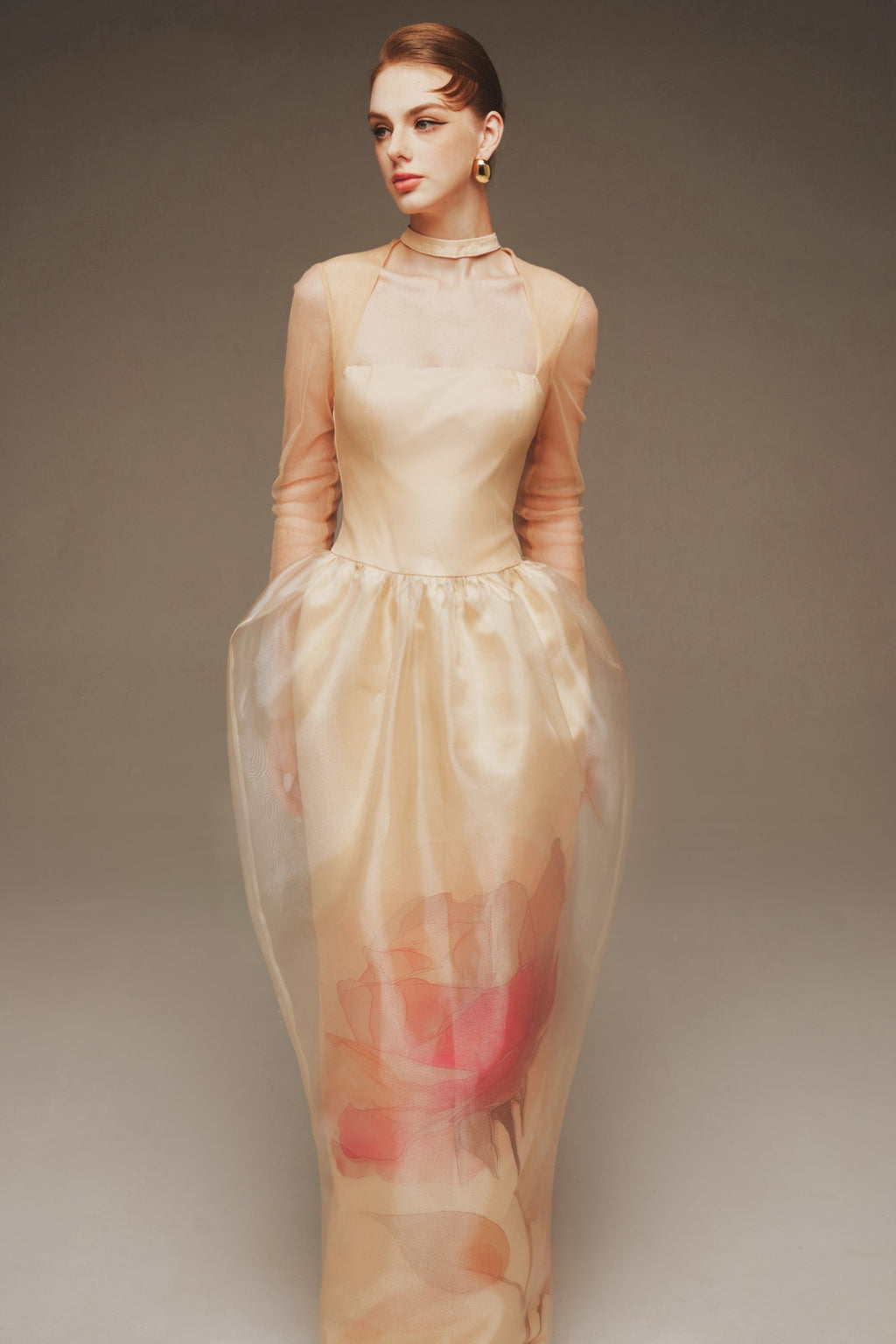 Elara Sheer Organza Maxi Gown