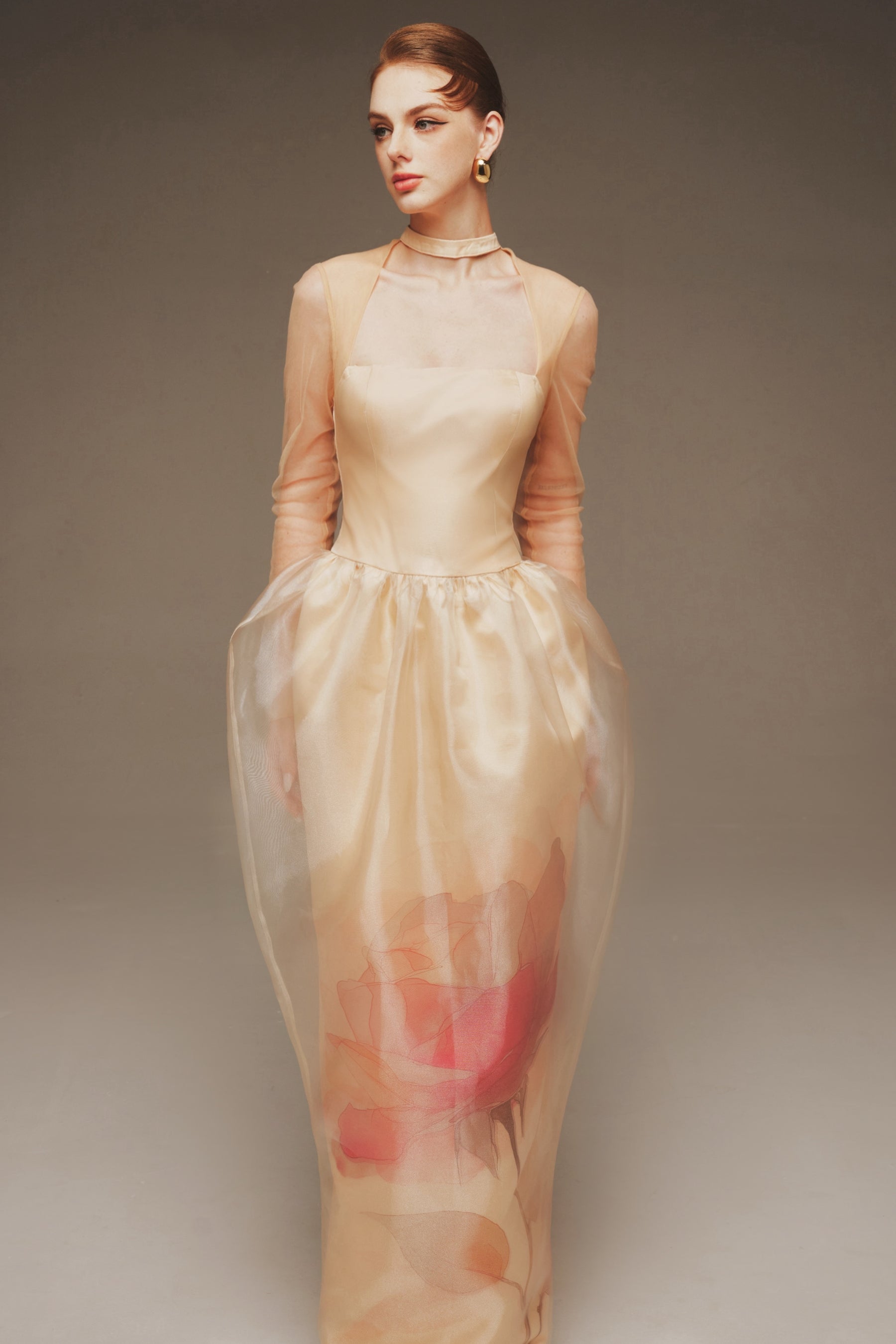 Elara Sheer Organza Maxi Gown