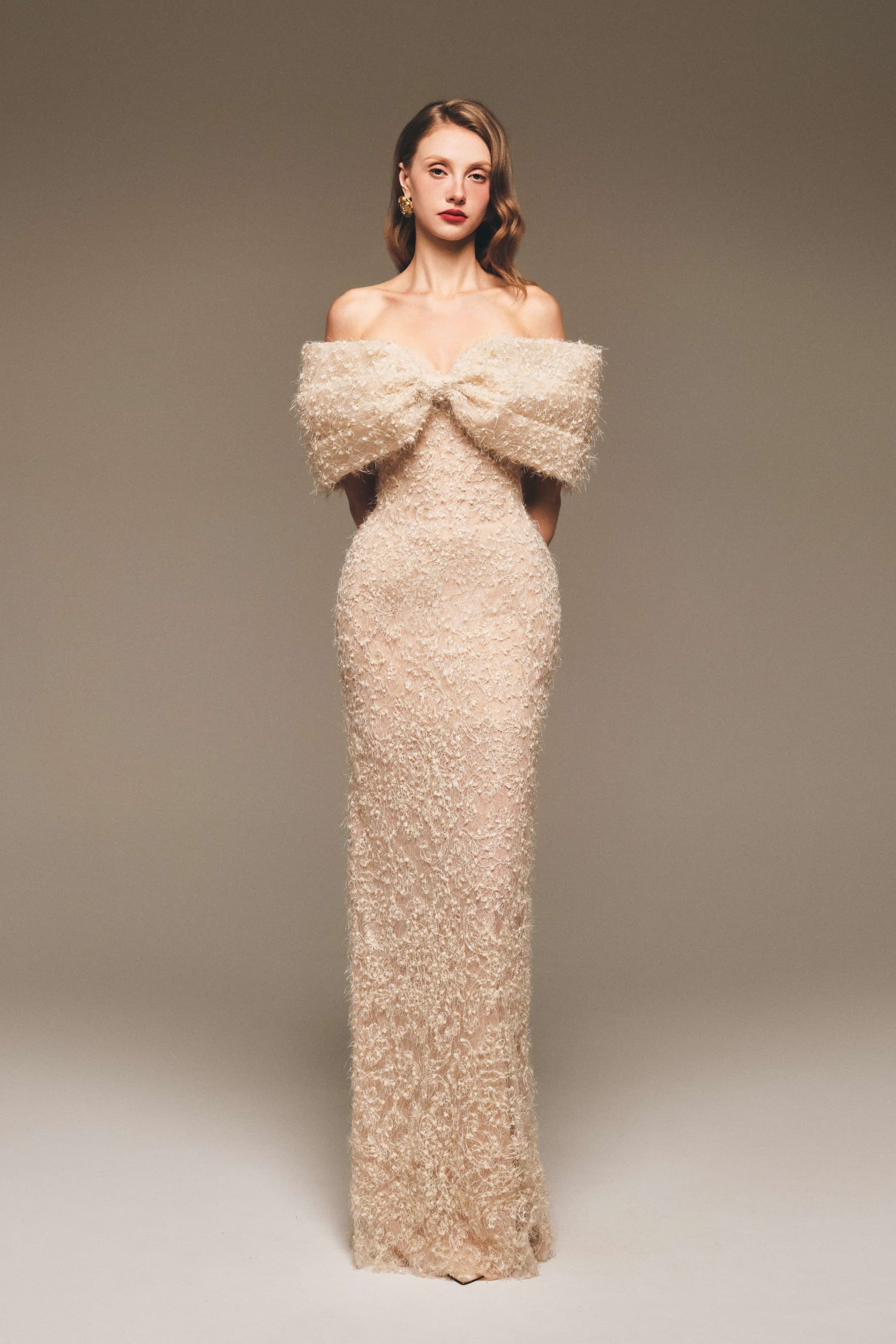 Off-Shoulder Lace Corset Maxi Gown