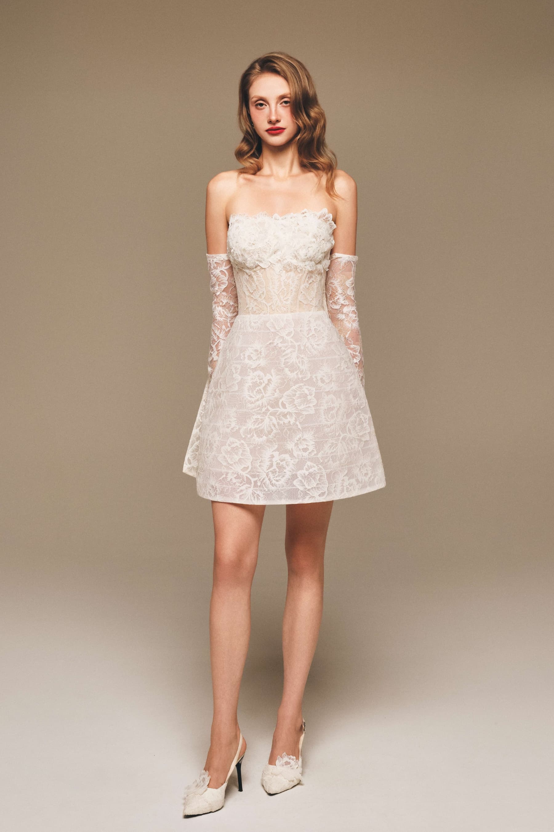 Strapless Lace Corset Mini Dress with 3D Floral Bust